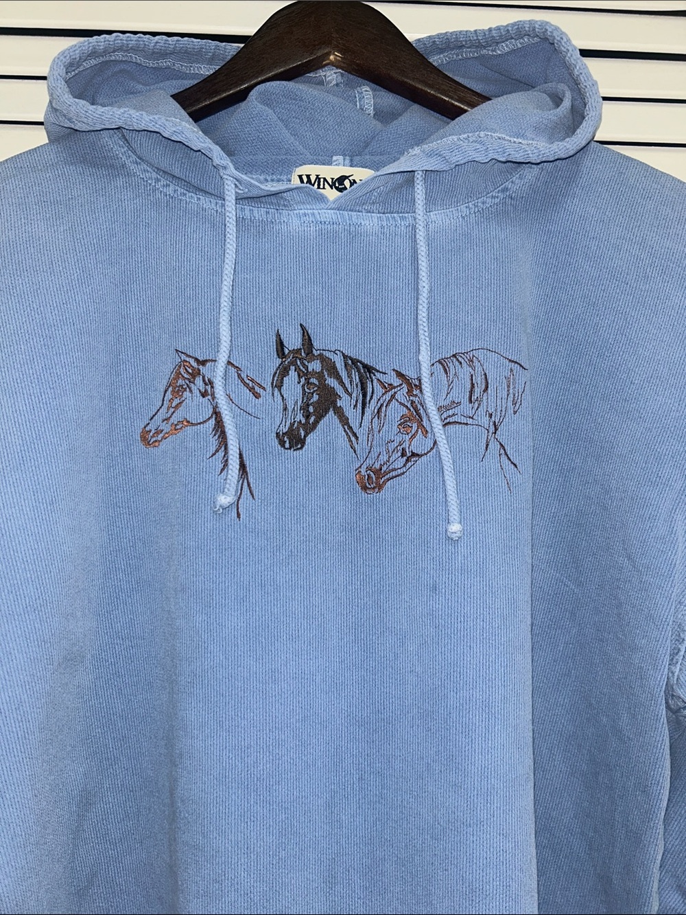 Vintage Winona Ribbed 100%Cotton Hoodie with Horse Embroidery - Picture 2 of 4